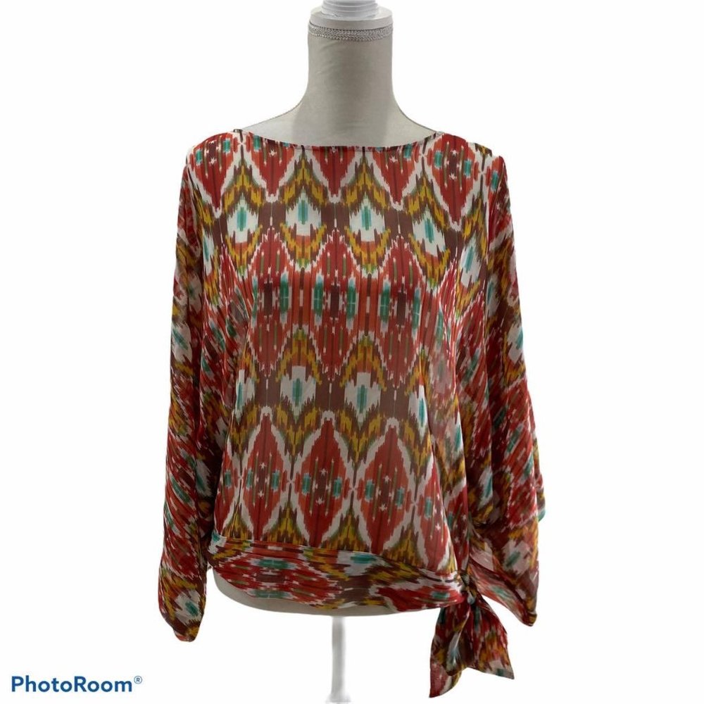 Andrew Charles women's Sz M shirt sheer colorful